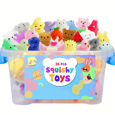Set van 36 Kawaii Squishy Dier Fidget Speelgoed voor Stressverlichting, Veilig en Niet-toxisch, Geschikt voor Alle Leeftijden 0